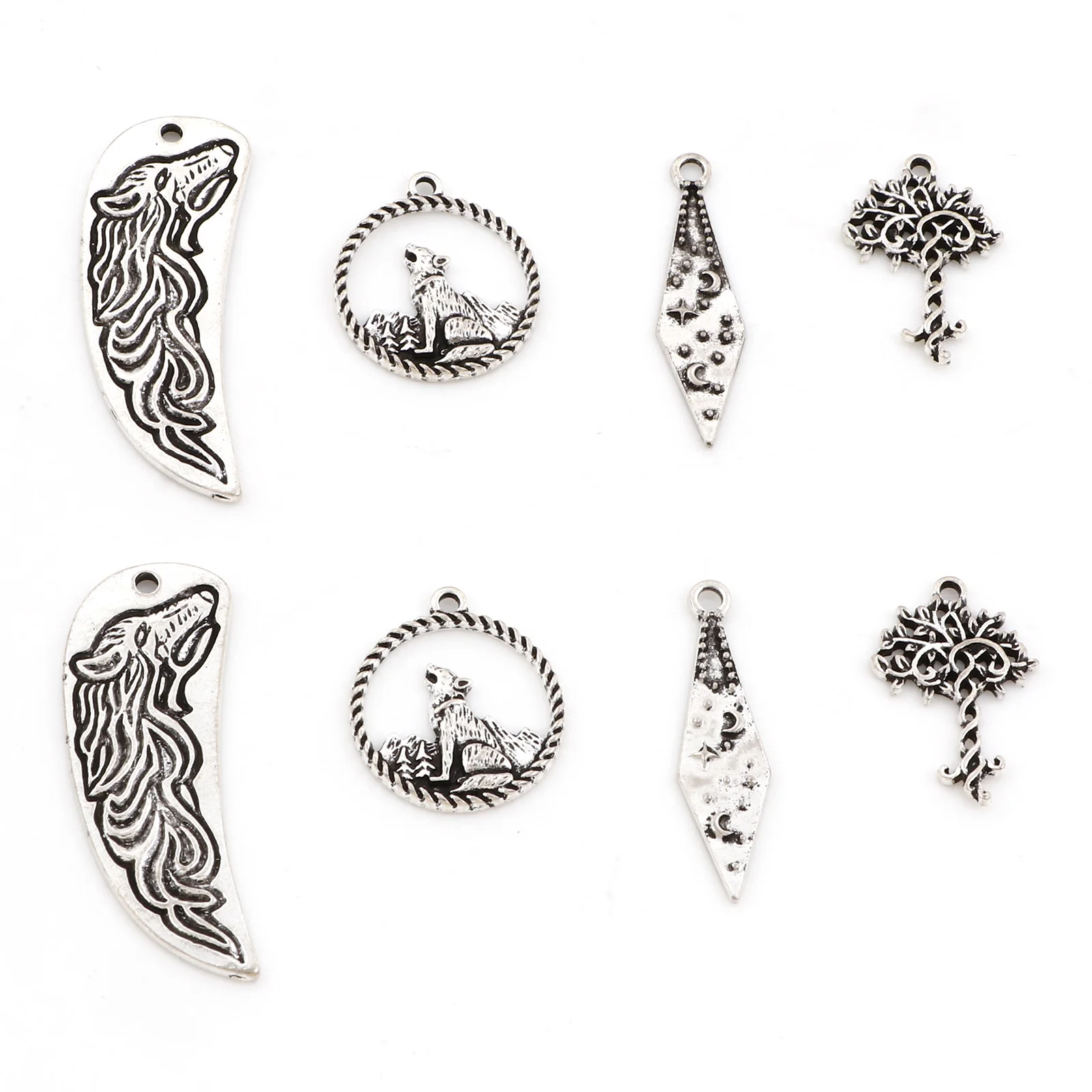 

10PCs Zinc Based Alloy Charms Antique Silver Color Wolf Tree Of Life Pendants Punk Diy Bracelet Necklace Jewelry Making Findings