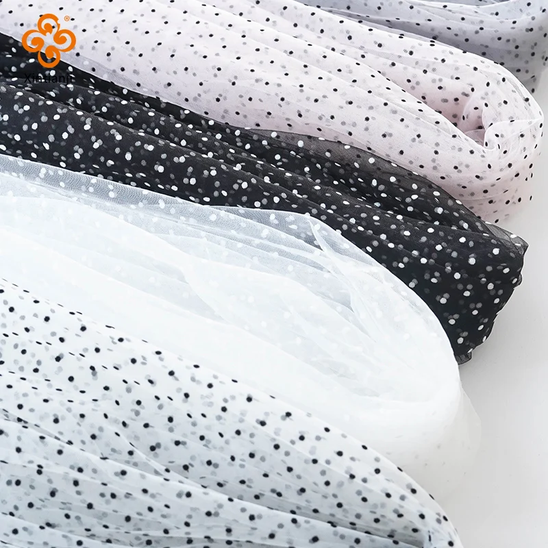 Черная сетка в горошек искусственная кожа с Флокированным принтом на полдвора