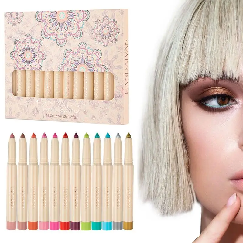 

Eyeshadow Pencil Set Double-Ended Eyeshadow Stick 12 PCS Eyeshadow Stick Sets Waterproof Long Lasting Matte Shimmer Glitter