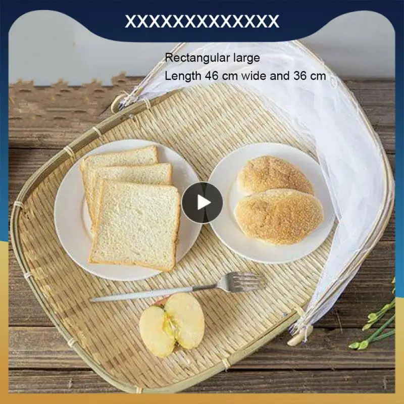 

Bamboo Anti-mosquito Storage Baskets Foldable Hand-Woven Food Serving Tent Dustpan Fruit Dustproof Cover Picnic Mesh Net Tent