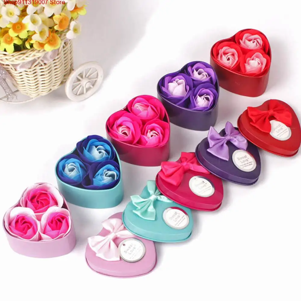 

3Pcs Flower Soap Home Bathroom Heart Scented Bath Body Petal Rose Flower Soap Valentine's Day Wedding Decoration Rose Soaps Gift