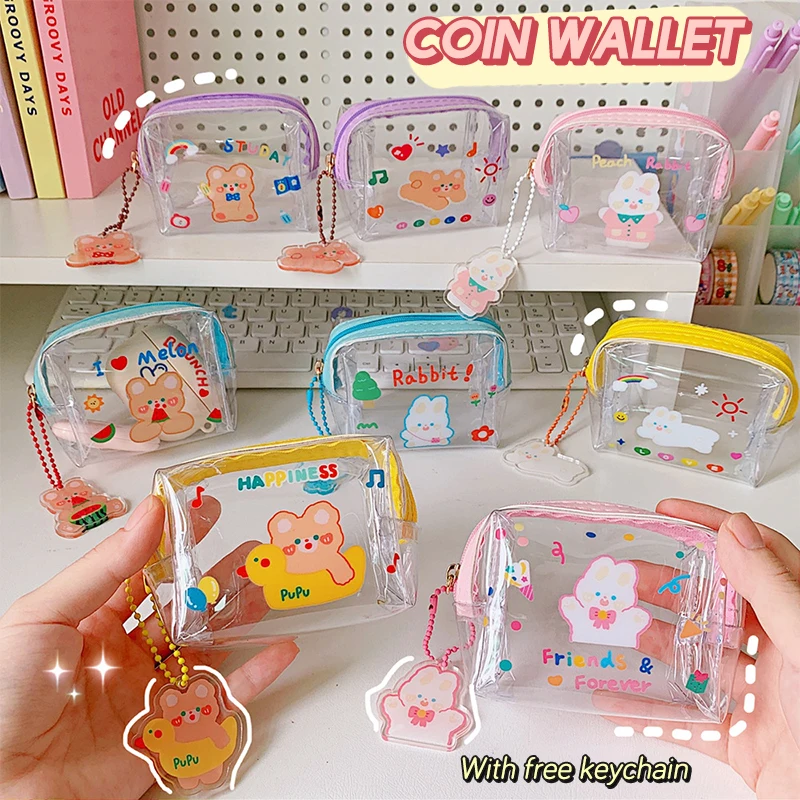 

Cartoon Portable Coin Purse Wallet Pouch Bag Transparent Zipper Waterproof Small Jelly Bag Earphone Lipstick Storage Bag