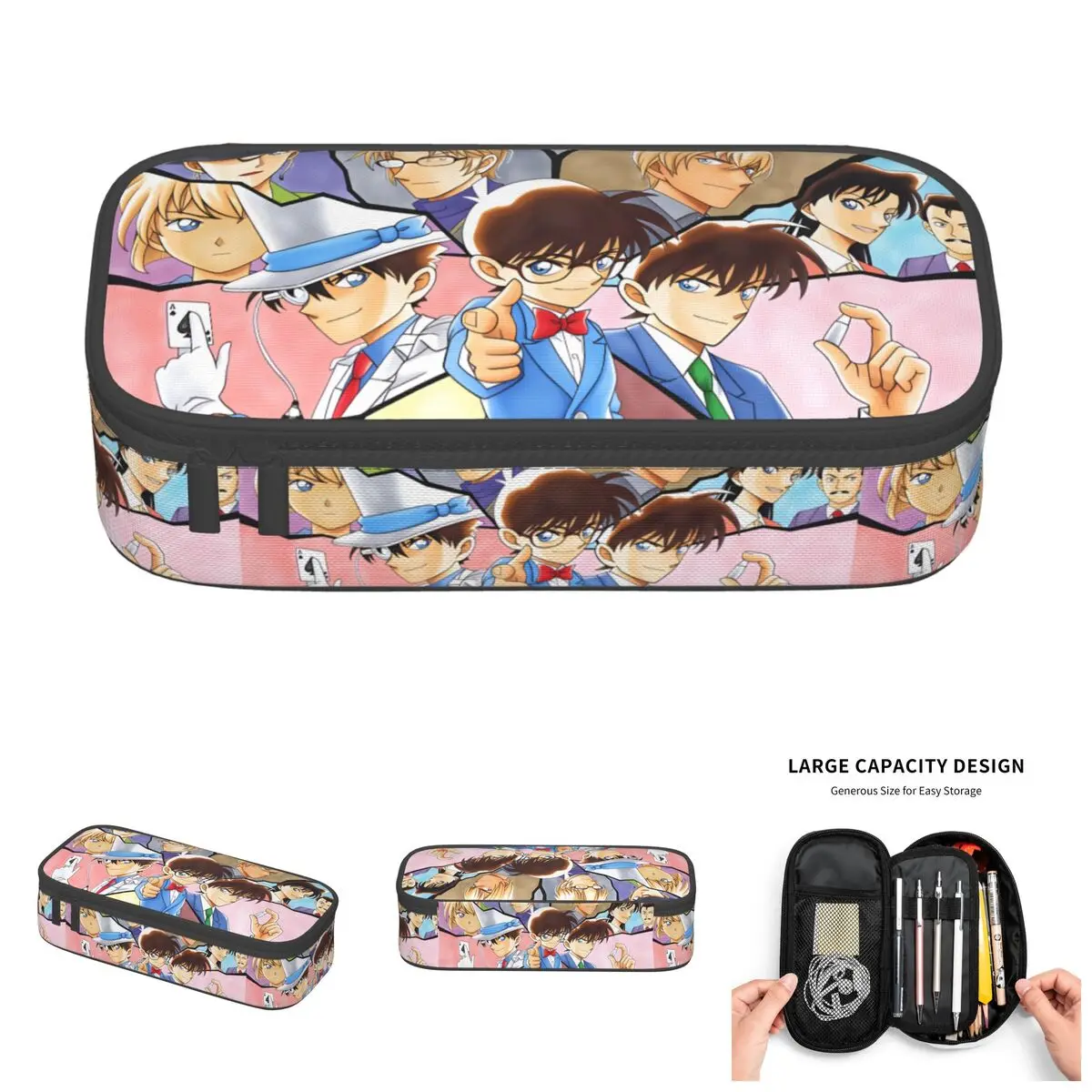 Фото Пеналы Kogoro Mouri Detective Conan Edogawa для девочек и мальчиков, большая вместимость, Shinichi Kudo, Ran Mouri, сумка-пенал, коробка для канцелярских принадлежностей №1