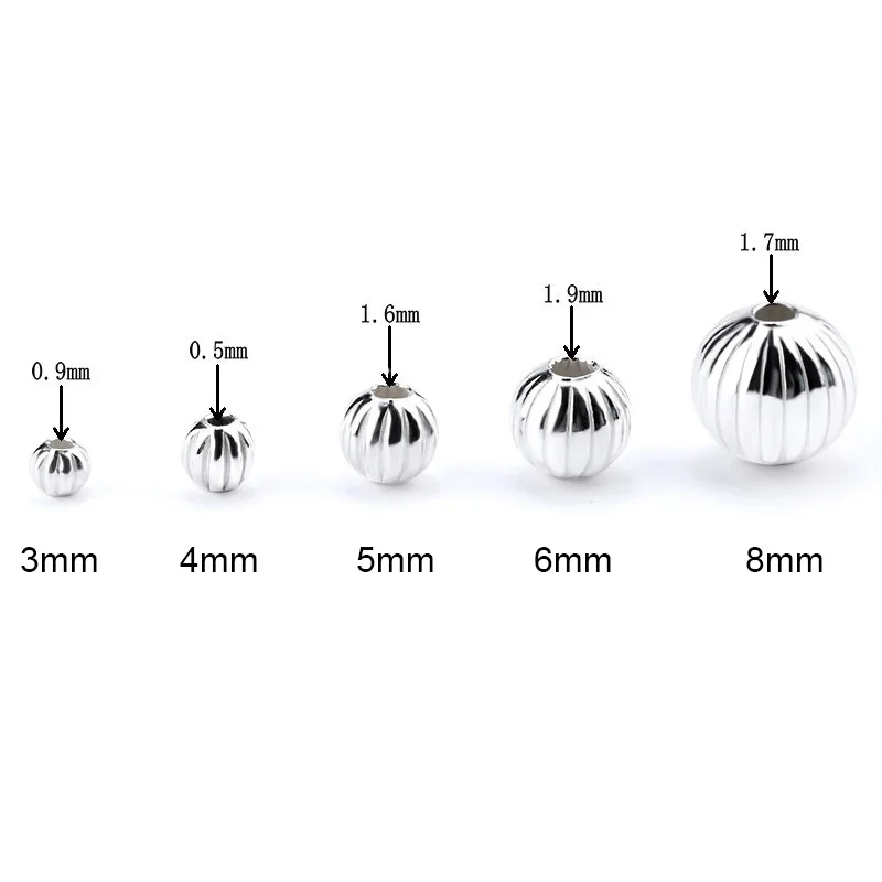 3/4/5/6/8MM 925 Sterling Silver Watermelon Striped Beads Loose Spacer Beads For Bracelet Necklace Accessories Jewelry Making DIY