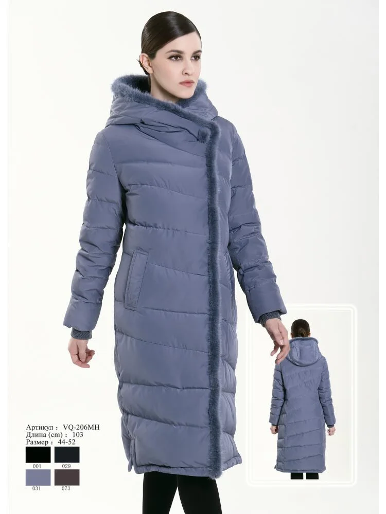 VERALBA  Women's Long Hooded Down Jacket Zipper Blue Haze Plus Size 3XL Goose Stylish Clothing Ladies Winter 2022 Woman Coats