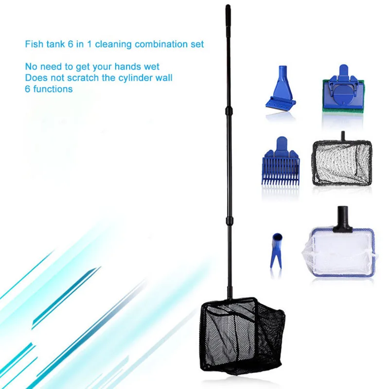 

6 in 1 Fish Tank Glass Cleaning Brushes Aquarium Cleaner Set Fish Net Gravel Rake Algae Scraper Grass Fork Aquarium Accessories