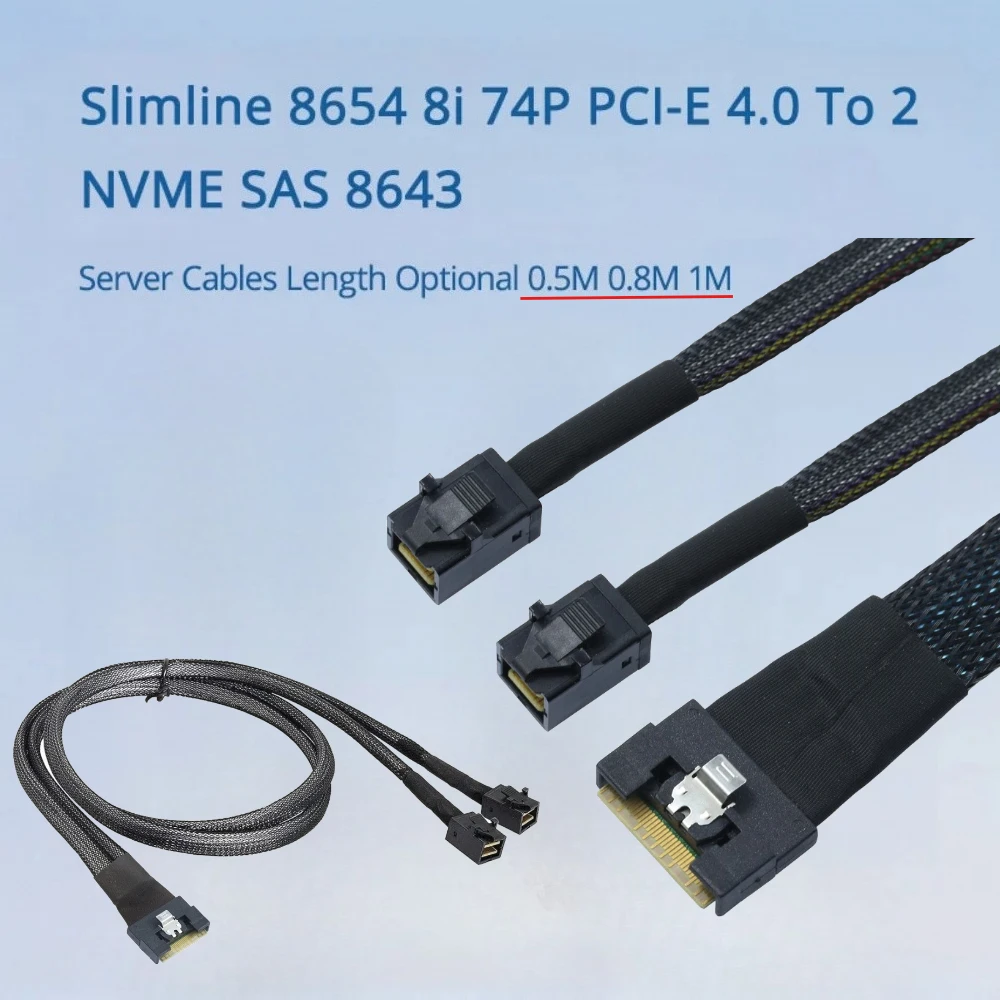 Фото Slimline PCI-Express SFF-8654 8i 74Pin PCI-E 4.0–2 x NVME Dual SAS 8643 Серверные кабели для передачи данных Mini SAS 4.0 HD Кабель 0,5 м 0,8 м 1 м №1