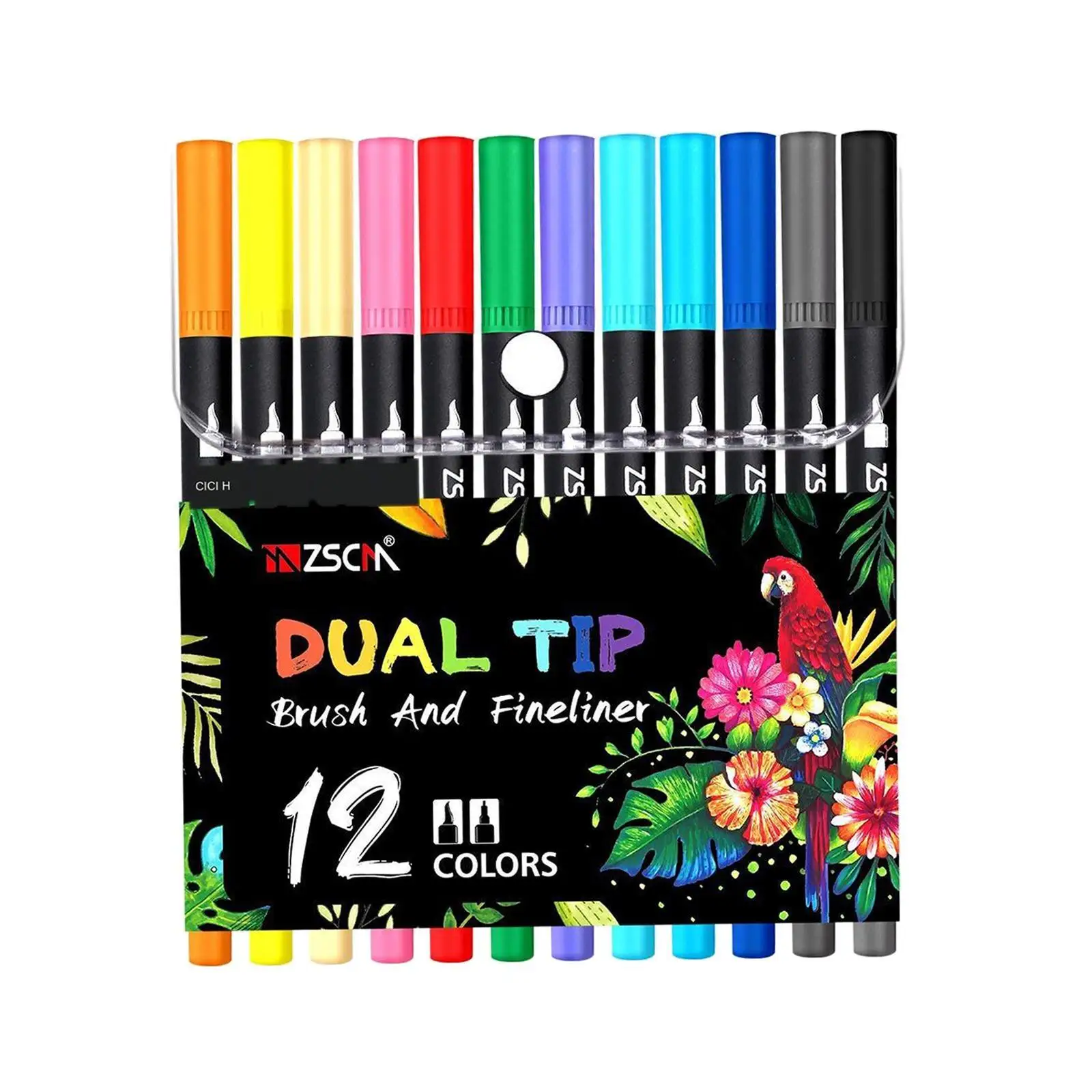 

12 Colors Dual Tip Brush Pens Art Markers Set Fine & Brush Tip Dual Pen