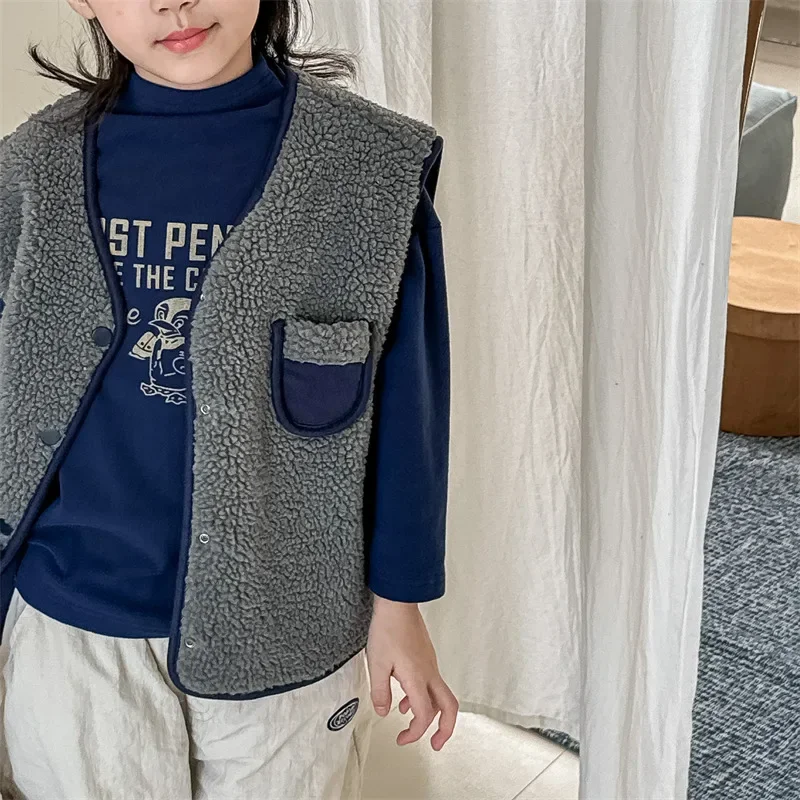 4597 Купите 2 шт. оптовая продажа детский жилет 2024 осенне-зимний корейский меховой с