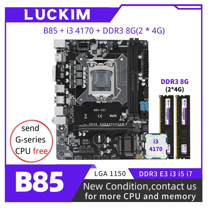 

B85 M-ATX B85M LGA1150 Set Kit With Xeon i3-4170 CPU 8GB(2*4G) 1333MHZ DDR3 Desktop Mainboard USB3 SATA3 E3 V3 i3 i5 i7