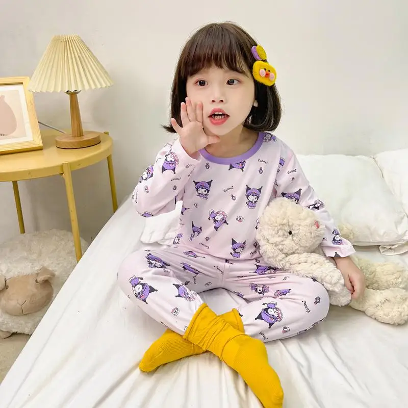 

2023 Cute Sanrioed Anime Kuromi Cartoon Children Homewear Boys Girls Pajamas Autumn Pants Winter Cotton Underwear Suit Kids Gift