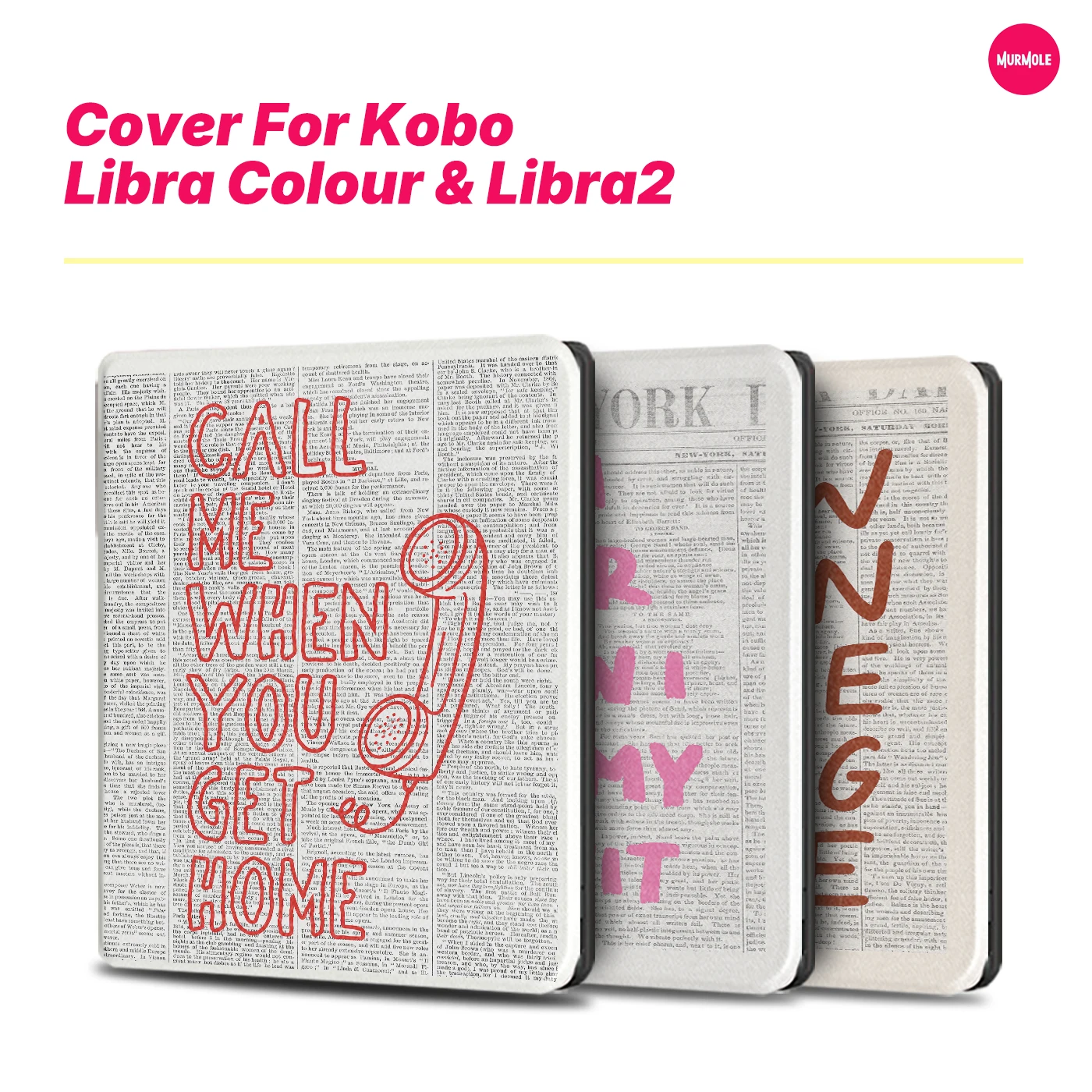 Фото Чехол Murmelo для Kobo Libra 2 / Libra Colour 7 дюймов, мягкий чехол из ТПУ с откидной подставкой, винтажный дизайн в стиле газетной обложки №2