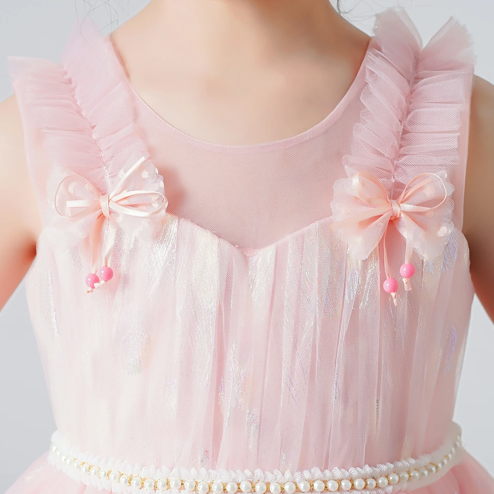 Детское платье-пачка без рукавов с жемчугом |