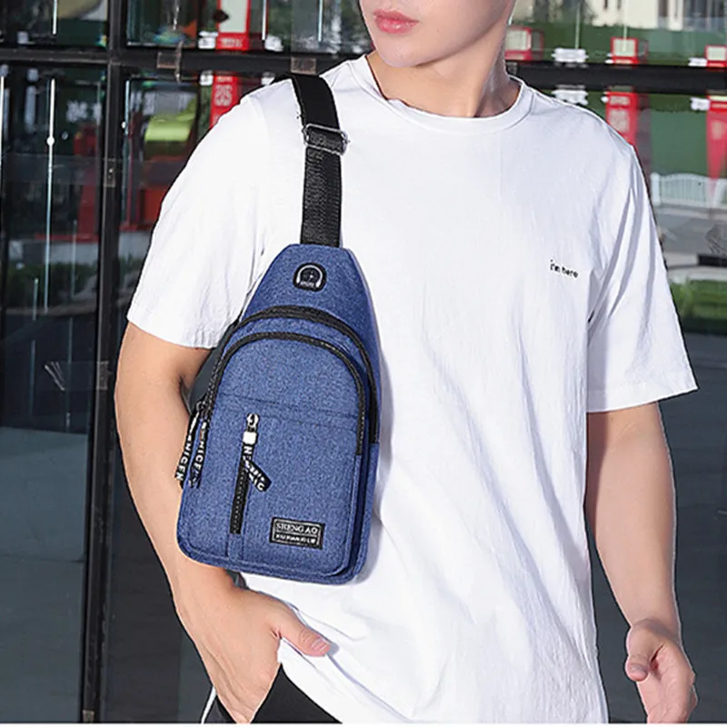 Fashion USB Charging Men's Chest Bag Sports Travel Crossbody Bags Waterproof Male Shoulder Messenger Bag Casual Sling Bag