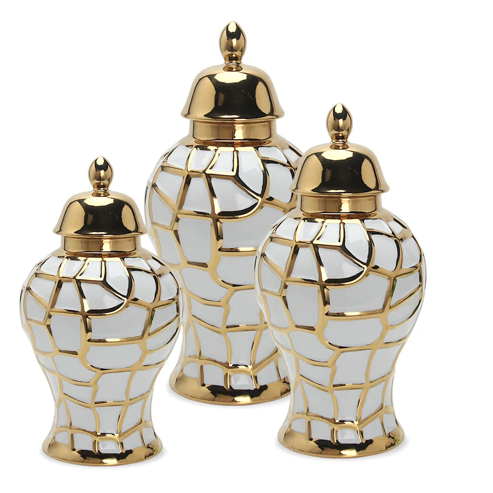 Керамическая загальная банка ручной работы с имбирем и золотой сеткой