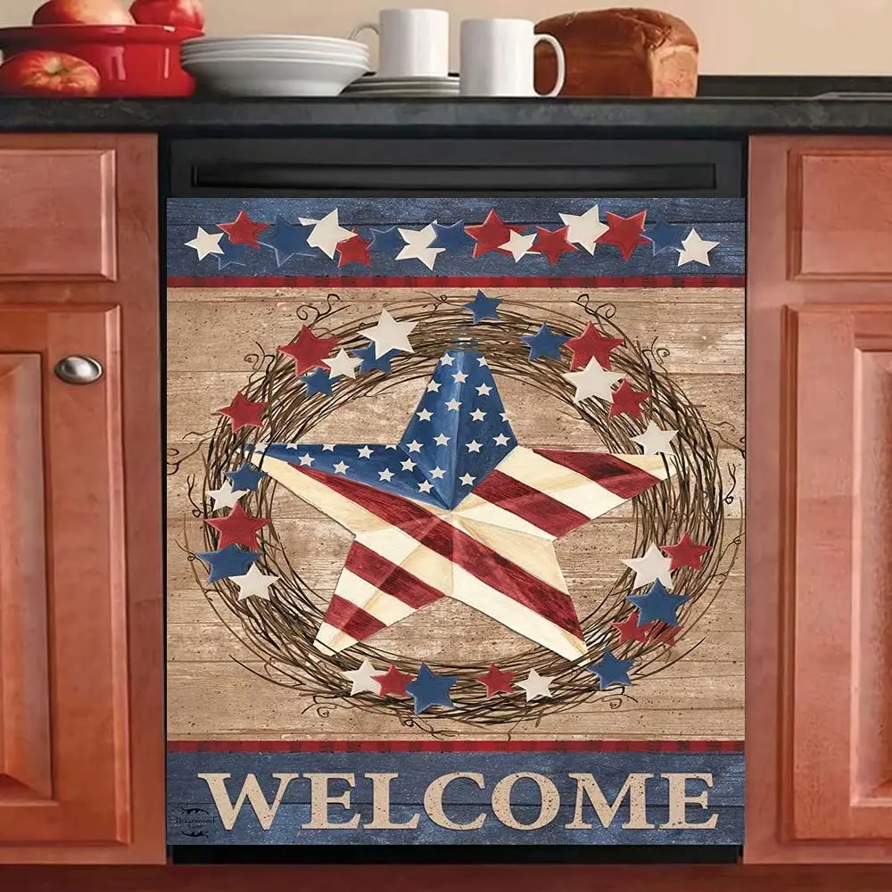 

Prin Barn Star Magnetic Dishwasher Door Cover Fridge Magnet Sheet,Welcome Wreath Vinyl Decorative Panel Decal For Instant,Easily