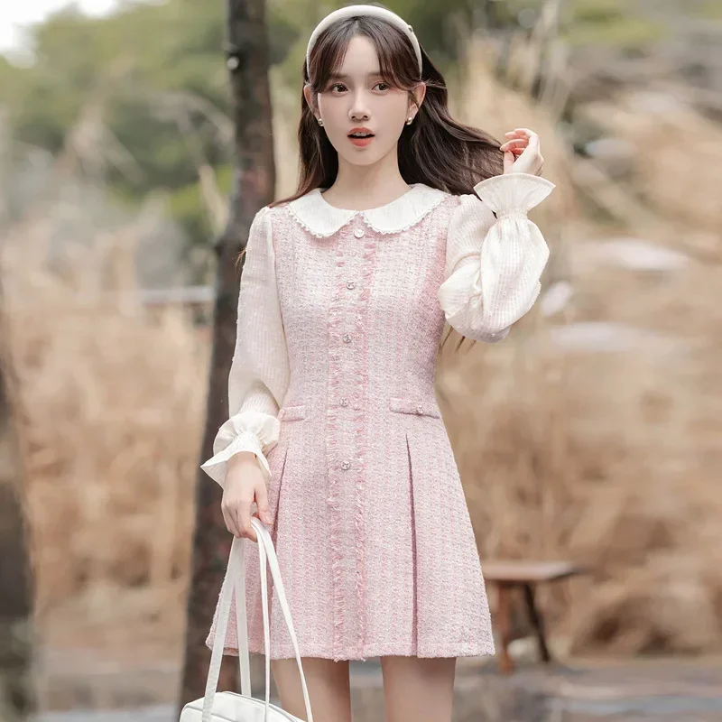 Женские платья Розовое милое кружевное кукольное платье с вырезом Милые