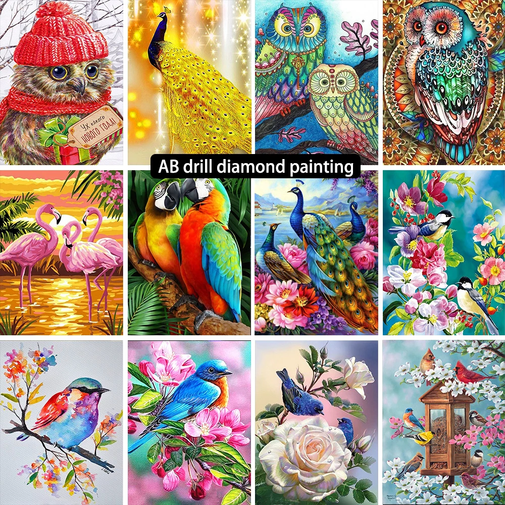 

New Arrival DIY Full AB Round Drill 5D Diamond Painting Owl Peacock Bird Image Mosaic Diamond Embroidery Cross Stitch Home Decor