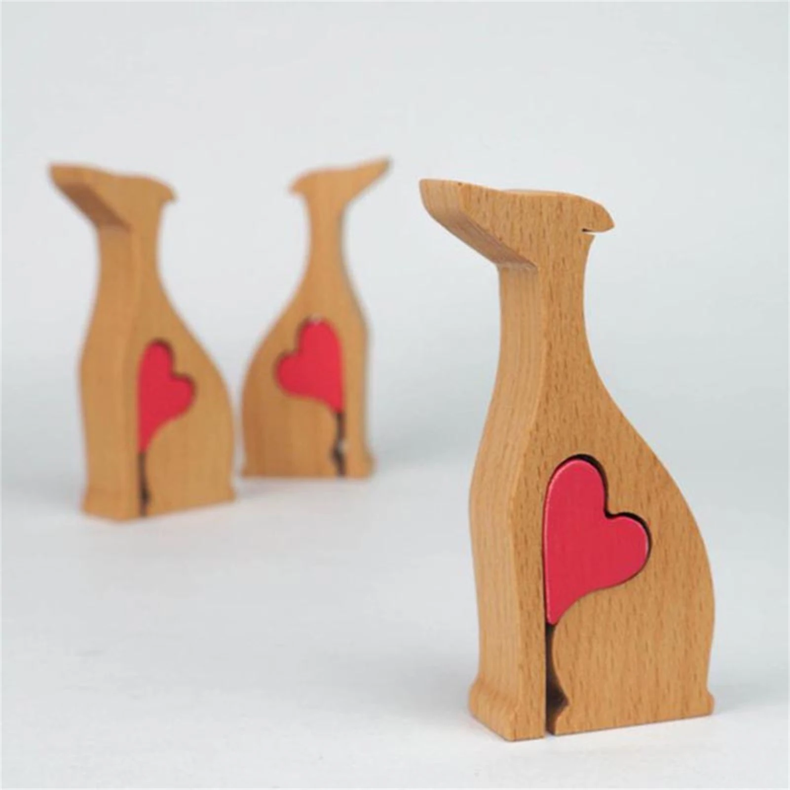 

Wooden Whippet Dog Figurine With Red Heart Wood Collectible Figurines Animals Doll Christmas Decorations Ornaments For Home Soli