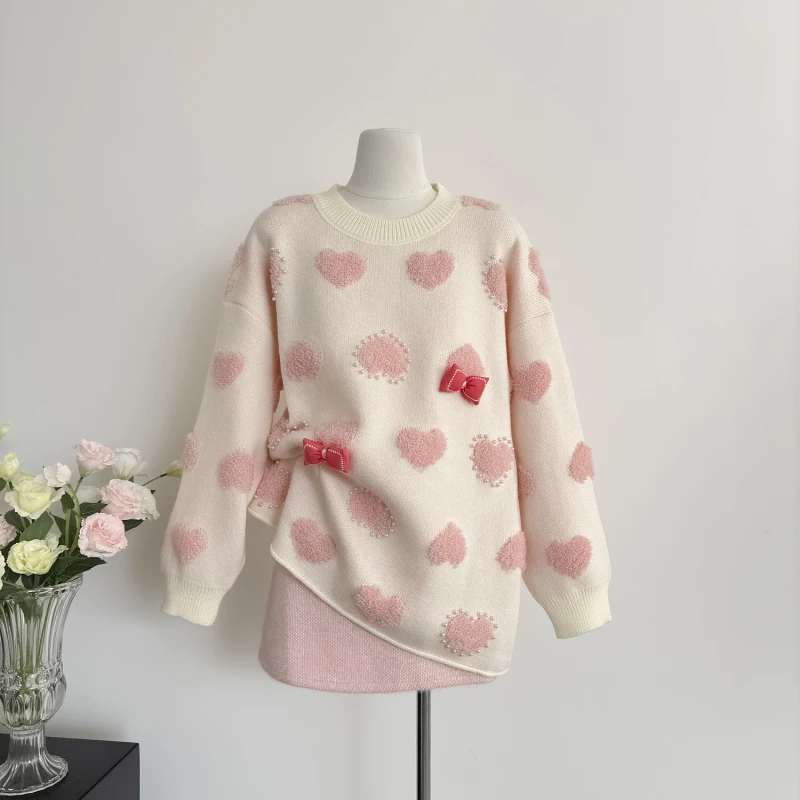 Осень-зима женские вязаные крючком пуловеры с вышивкой Love Pattern темпераментные