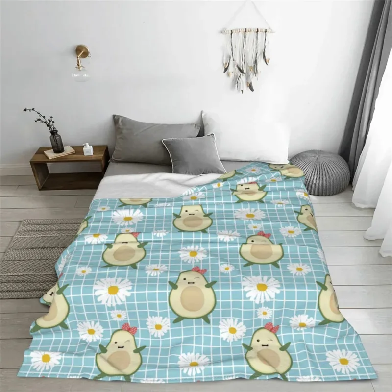 

Cute Cartoon Fruits Avocado Flannel Print Breathable Super Warm Throw Blankets For Couch Bedding Throws