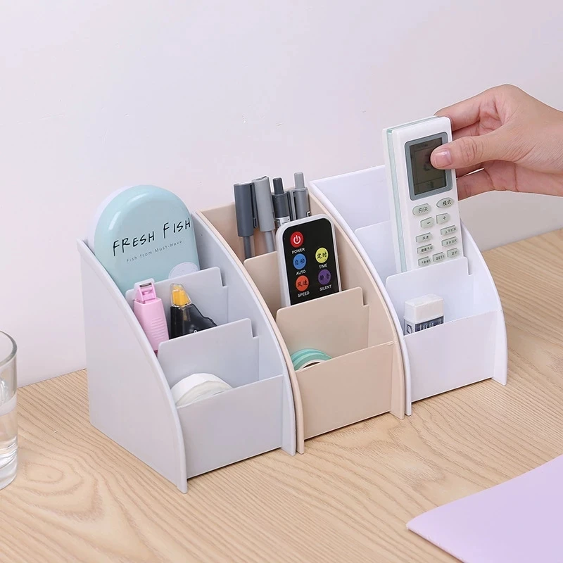 

3 Grids Plastic Desktop Trapezoidal Storage Box Office Bedroom Compartment Clutter Rack Cosmetic Trinkets Isolated Storage Box