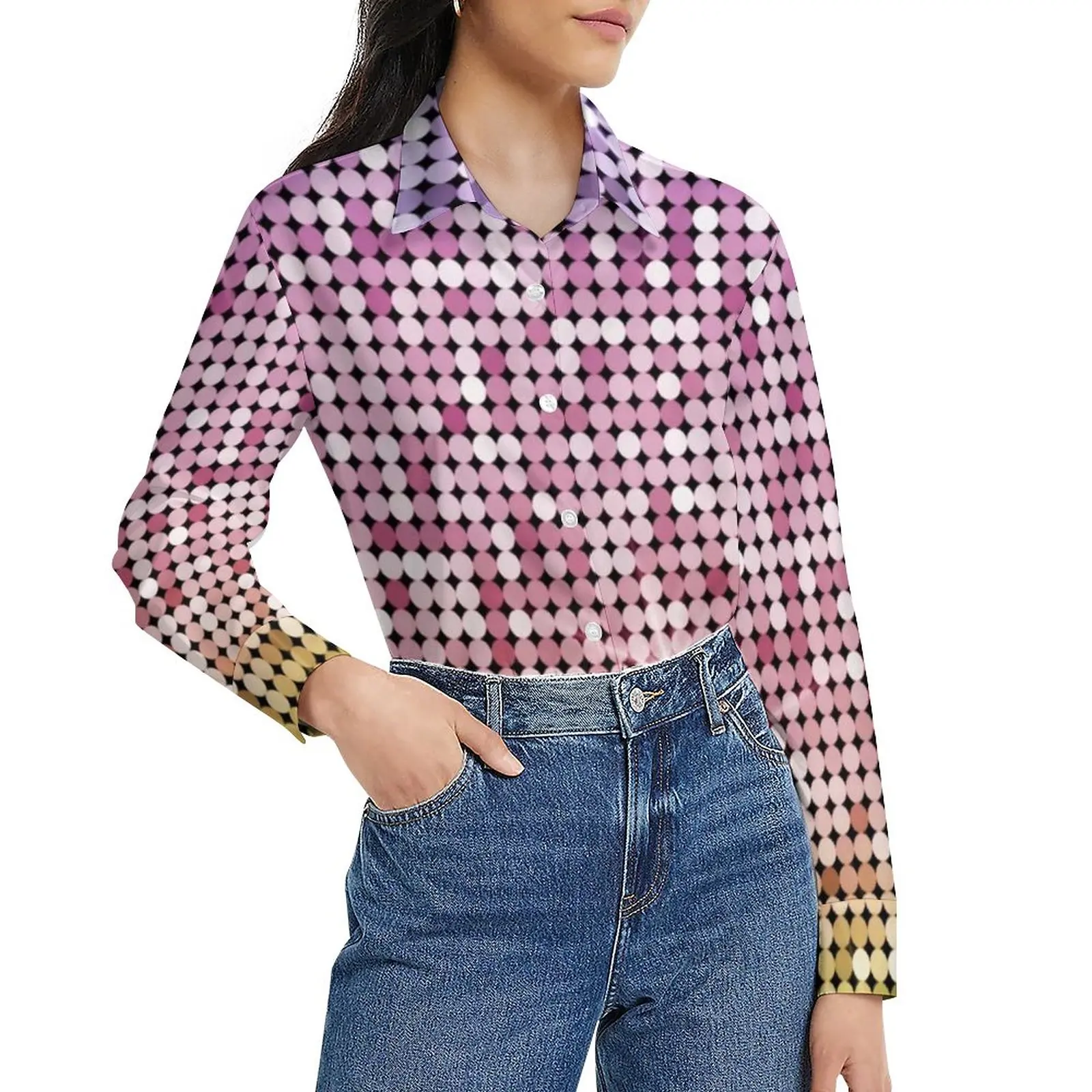 

Sparkly Print Blouse Shiny Ball Rainbow Kawaii Design Blouses Woman Long Sleeve Casual Shirt Autumn Oversized Clothes