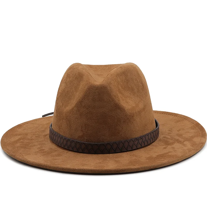 สีทึบ Suede Fedoras ปานามาหมวกหมวกสำหรับชายหมวกแจ๊สคาวบอยหมวกสำหรับสตรีและผู้ชายฤดูหนาวผู้ชายหม...