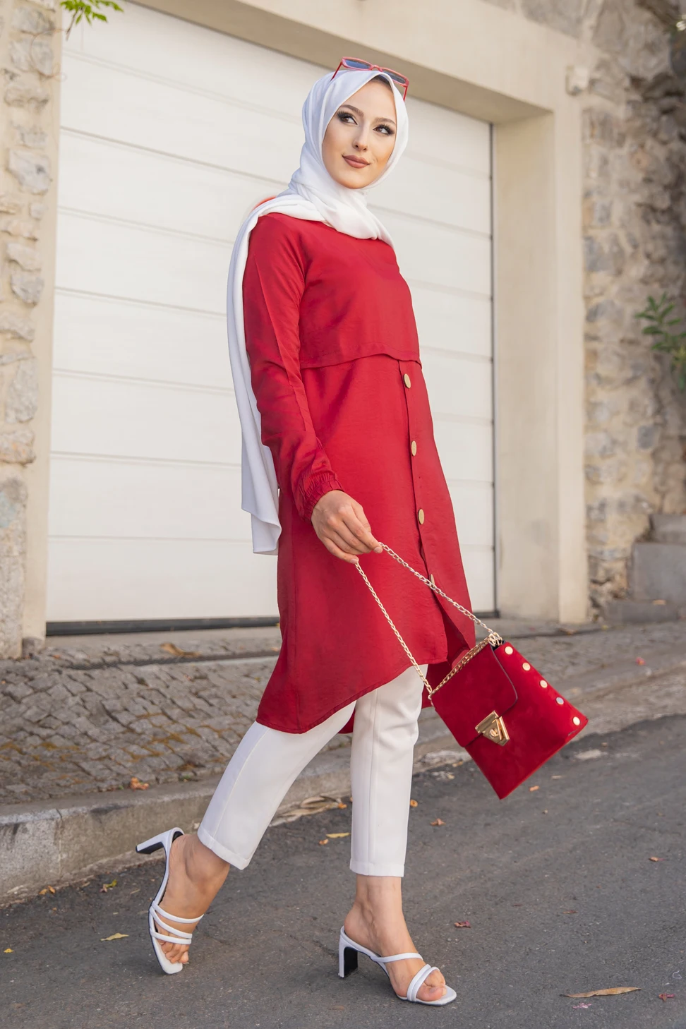 

Туника с пуговицами бордового цвета-3021