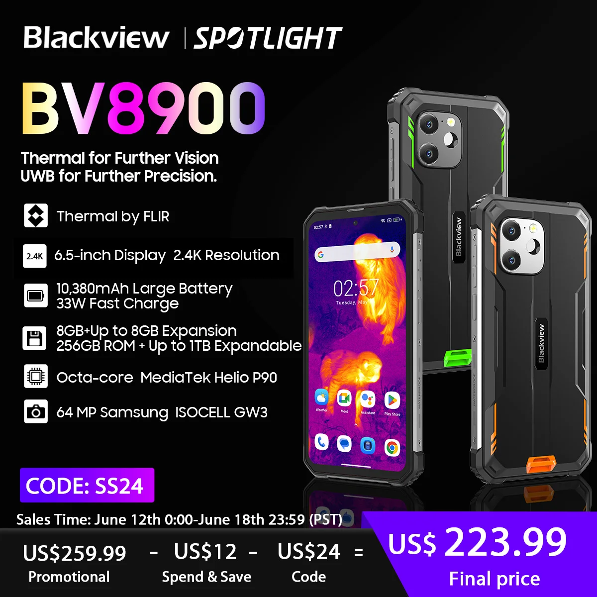 

Прочный телефон Blackview BV8900, Android 13, 6,5 дюйма, 1080*2400, 16 ГБ, 256 ГБ®Смартфоны