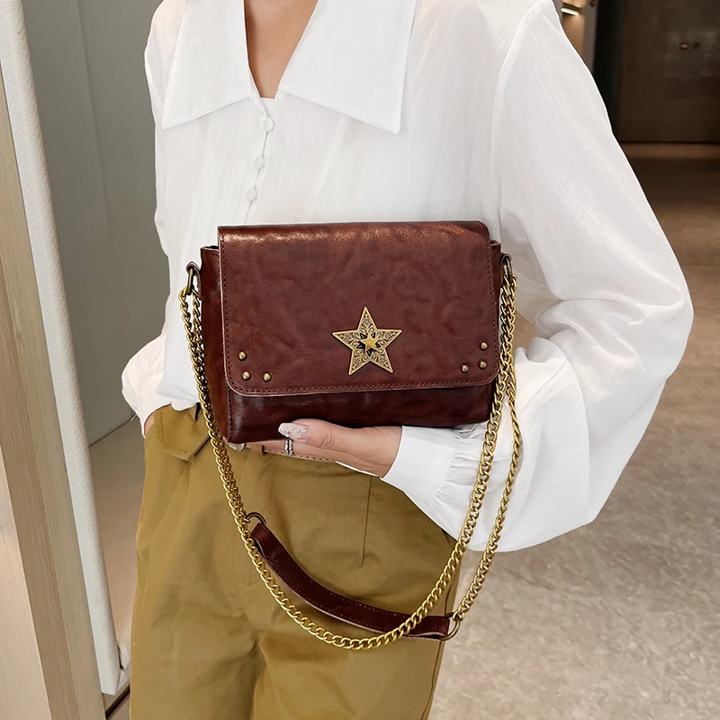 Cow Leather Large-capacity Handbag Business Leisure Envelope Bag 2023 New Rivet Leather Single-shoulder Cross-body Bag For Women