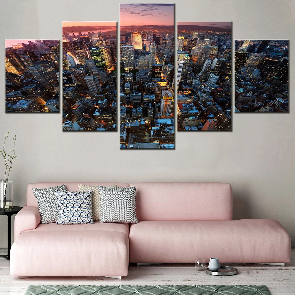 

5 Piece HD Printed Modular Painting New York City Evening Night View Canvas Pictures Living Room Posters Modern Art Wall Decor