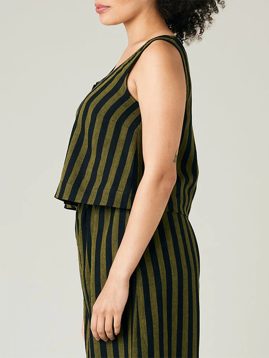 Женская летняя блузка без рукавов с глубоким круглым вырезом свободные брюки