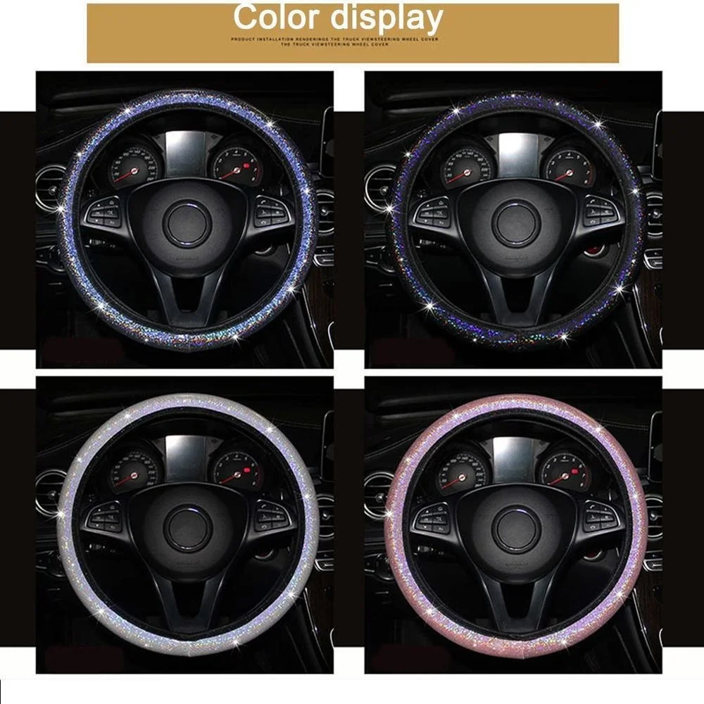 

Car Steering Wheel Cover 38cm Colorful Hot Stamping Luxury Crystal Rhinestone Car Covered Steering-Wheel for Peugeot 207 Clio 4