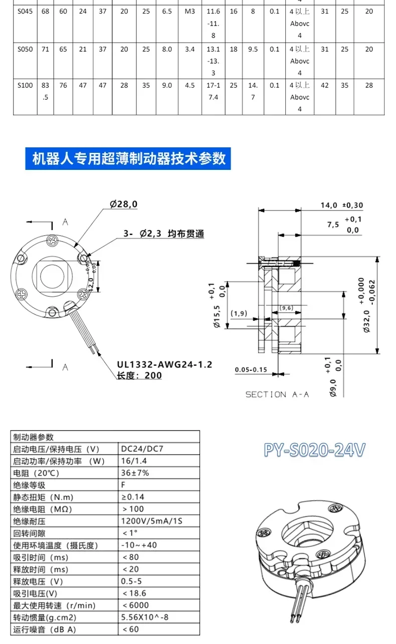 Микро-ультратонкий тормоз с функцией отключения питания робота поддерживающий