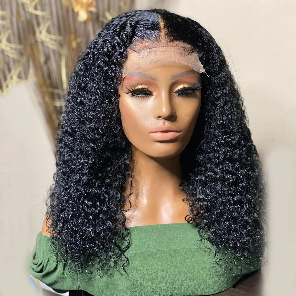 180%Density 26Inch Soft Brazilian Kinky Curly Pre Plucked Lace Front Wig For Black Women With Baby Hair Heat Temperature