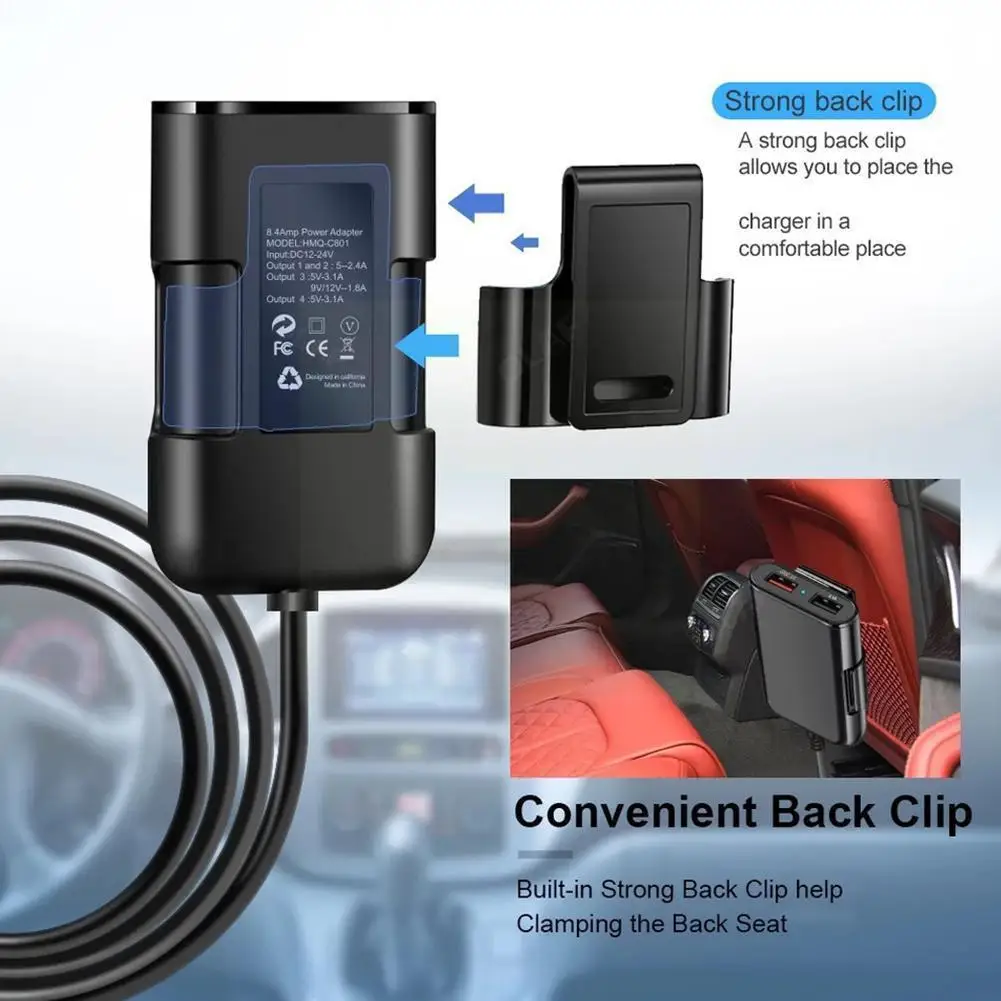 

Автомобильное зарядное устройство 8 А, 4USB, пористое Qc3.0, автомобильное зарядное устройство «один-четыре», 12-24 В, Кабель 1,8 м, автомобильный удл...