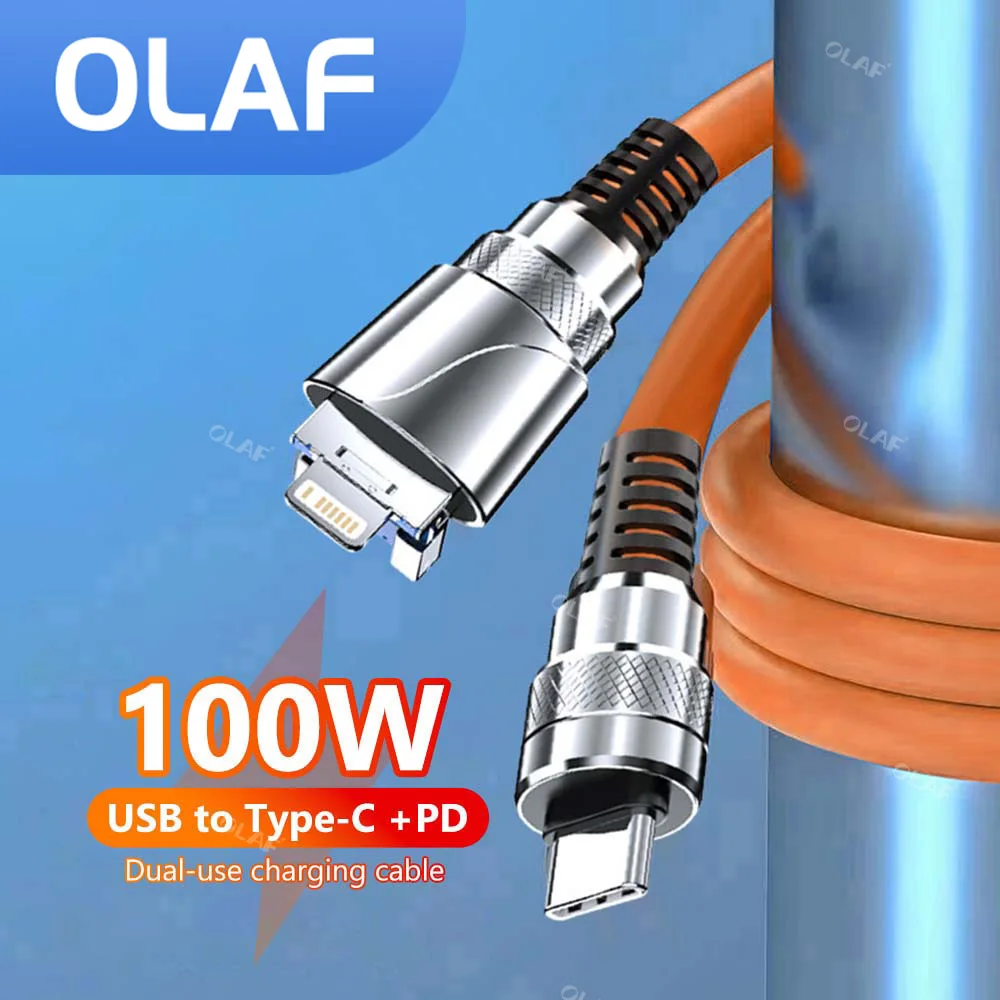 

100w Dual-use PD Cable USB/Lightning To Type-C 6A Fast Charging Wire For Samsung iPhone Huawei Xiaomi One plus Charge Data Line