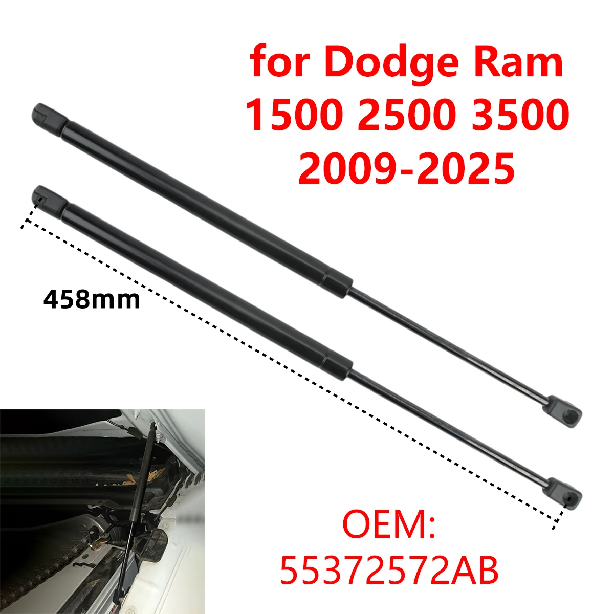 

2 шт. 55372572AB для Dodge Ram 1500 2500 3500 2009-2025, передний двигатель автомобиля, капот, газовые стойки, опорные стержни для подъема