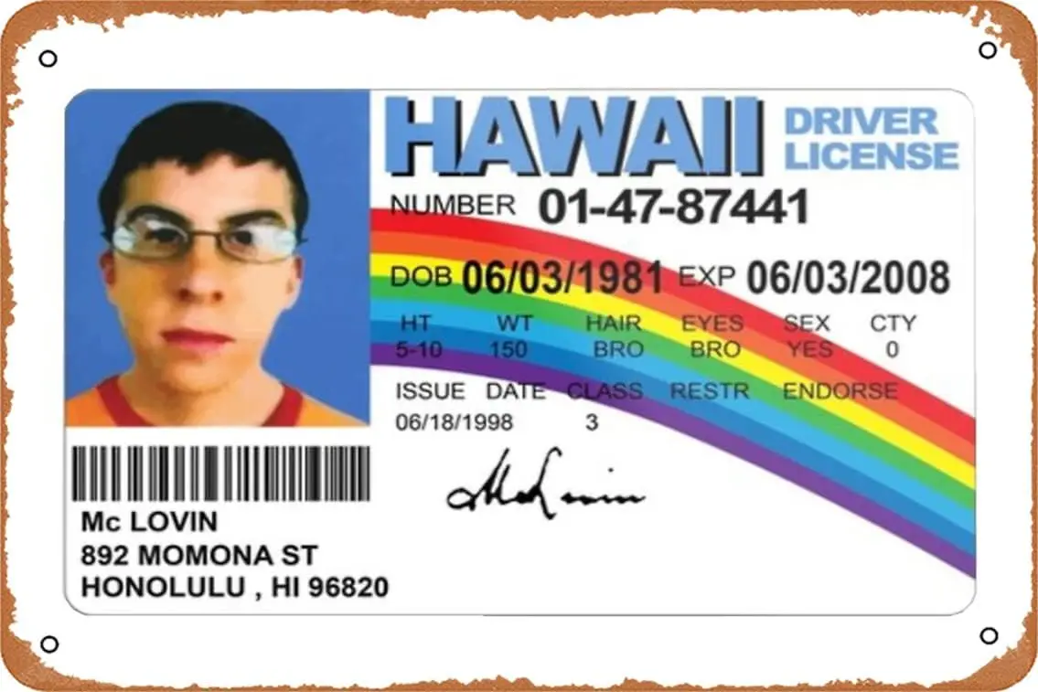 McLovin Superbad ID Art Print Винтажная металлическая жестяная вывеска Забавный мужской