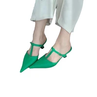 2022 spring new pointed toe stiletto medium heeled slippers are thin and low heeled baotou half drag sandals for women