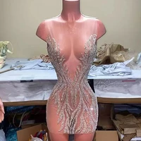 shiny sexy prom dresses beading sequined o neck sleeveless tight mermaid homecoming gowns mini skirt short robes de cocktail