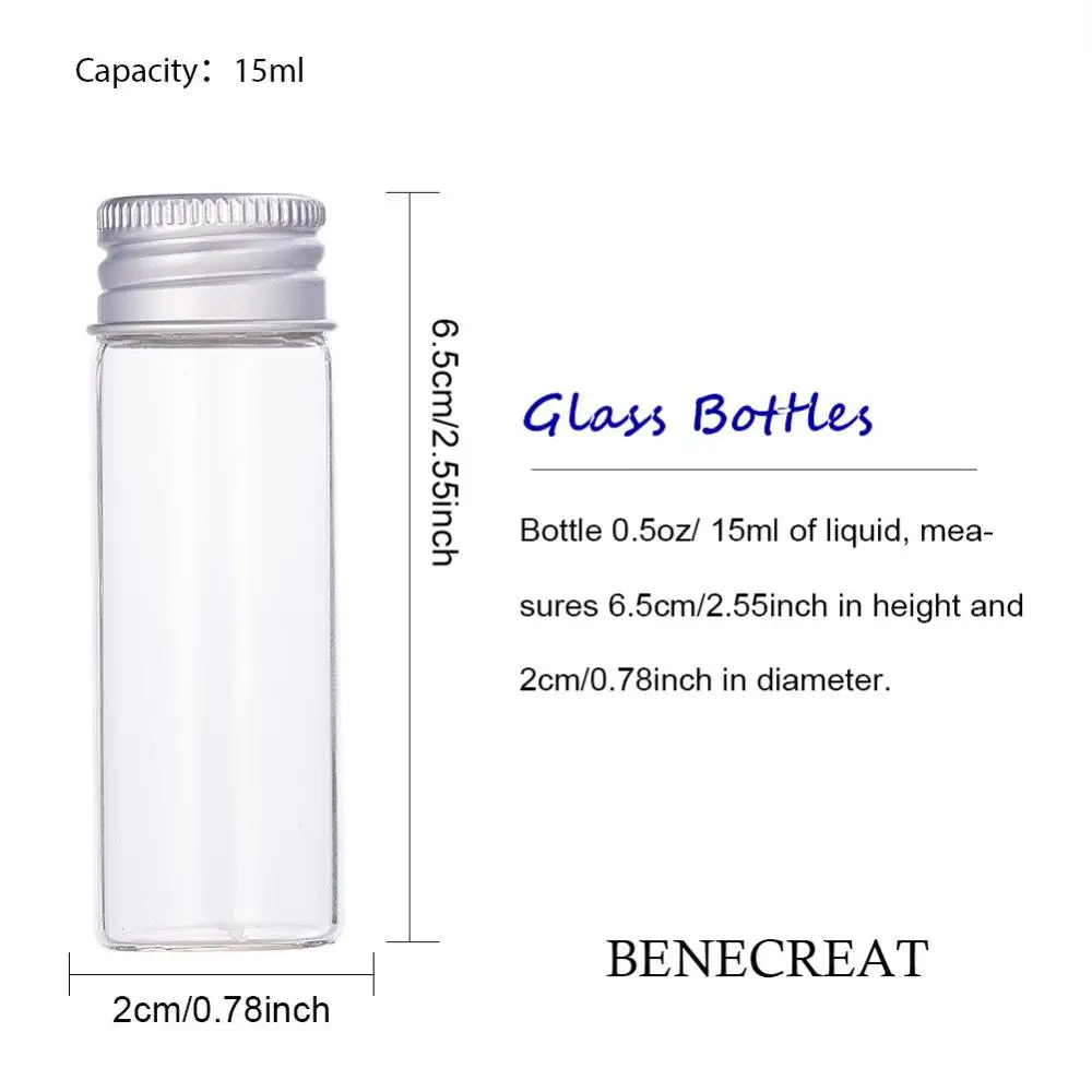 15ml Small Clear Glass Bottles with Screw Aluminum Cap Empty Sample Jars for Jewelry Beads Containers Spice Candy Crafts Vials
