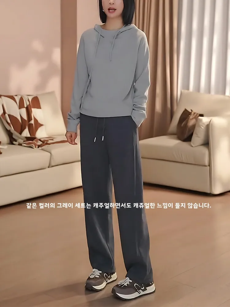 Plus Size Gray Set Women 2024 Minimalist Slimming Thickened Hoodie Sweatpants Autumn and Winter Wear A Complete