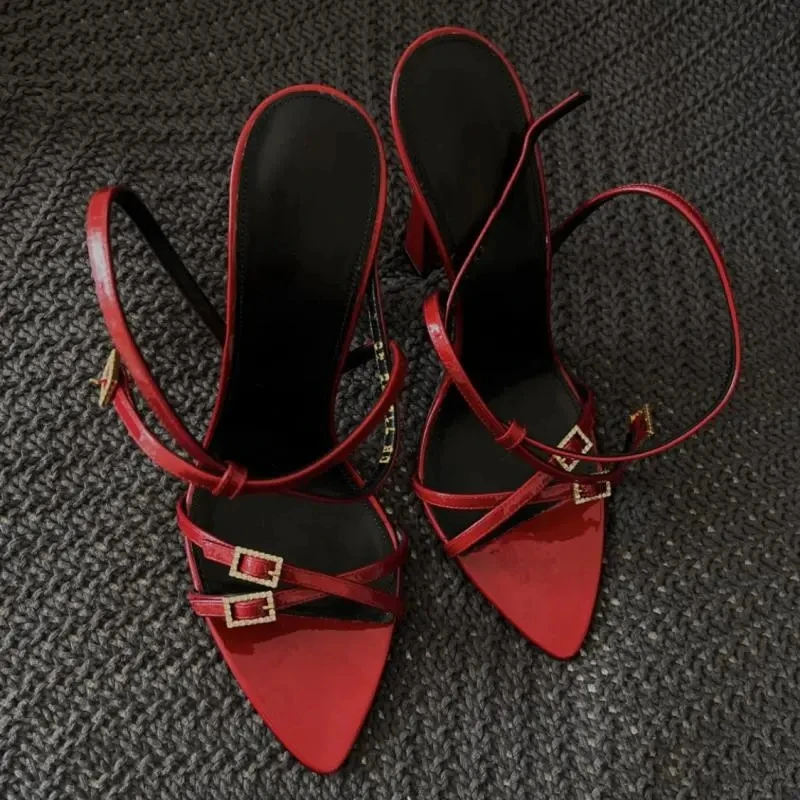 Open Toe Rhinestone Sandals Women's Spring/Summer 2023 New Fashion Slim Heels Women's Shoes Sexy Pointed High Heels