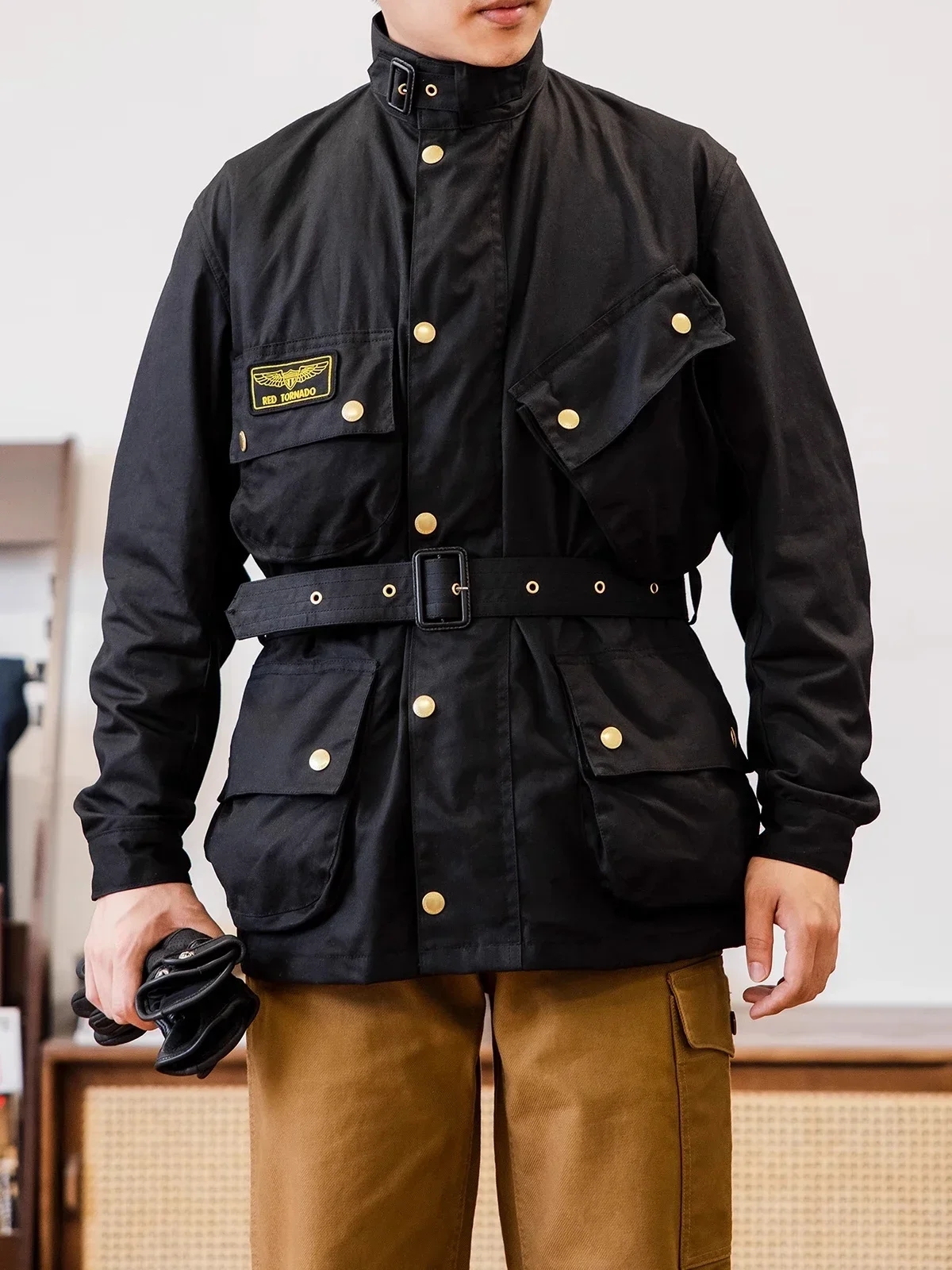 Красная мотоциклетная куртка Tornado International Wax в британском стиле дизайн ремня для