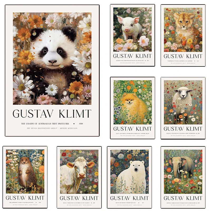 Постеры Gustav Klimt в стиле ретро с изображением животных цветов медведя лошади