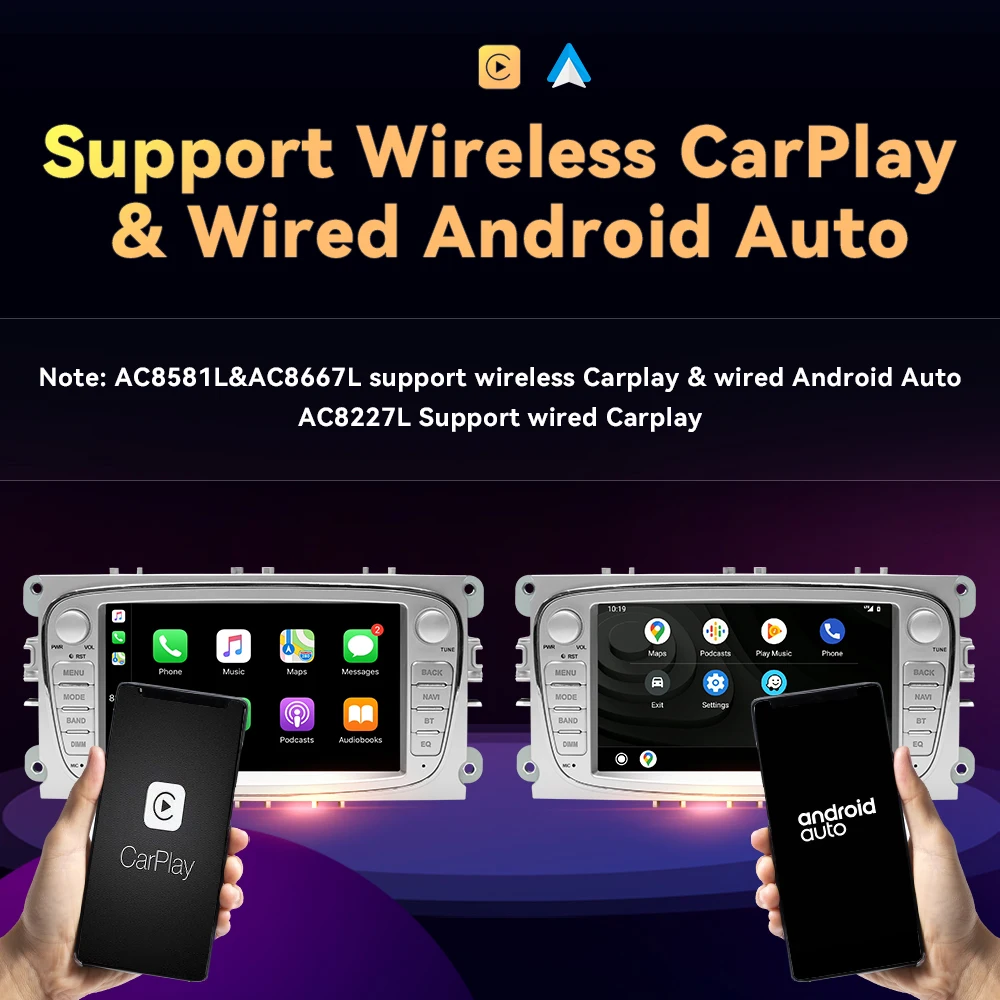 Беспроводное Андроид 11 автомобильное мультимедийное радио с поддержкой Carplay для Ford Focus 2 3 mk2 Mondeo 4 Kuga Fiesta Transit Connect S-MAX C-MAX Galaxy.