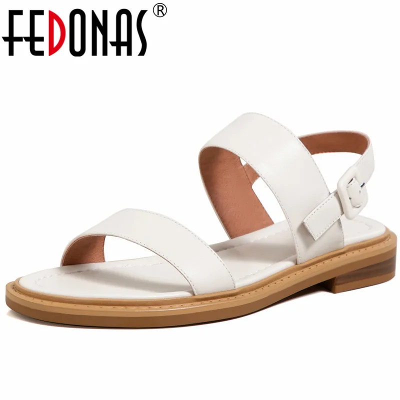 

FEDONAS Women Rome Style Sandals Summer Casual Low Heels Gladiator Shoes Genuine Leather Retro Concise Buckle Shoes Woman Brand