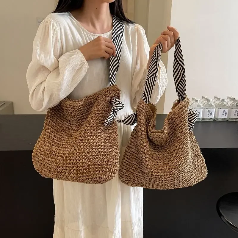 Соломенная женская летняя новая пляжная тканая сумка-тоут большой емкости для